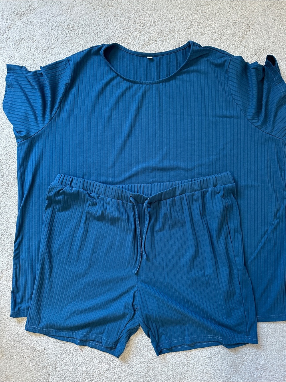Plus Size Ribbed Short Sleeve Top and Drawstring Shorts Set